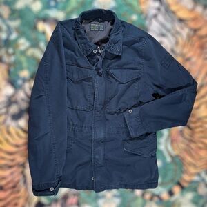 Vintage Y2K Abercrombie & Fitch Military Field Jacket Parka Canvas Pockets Blue